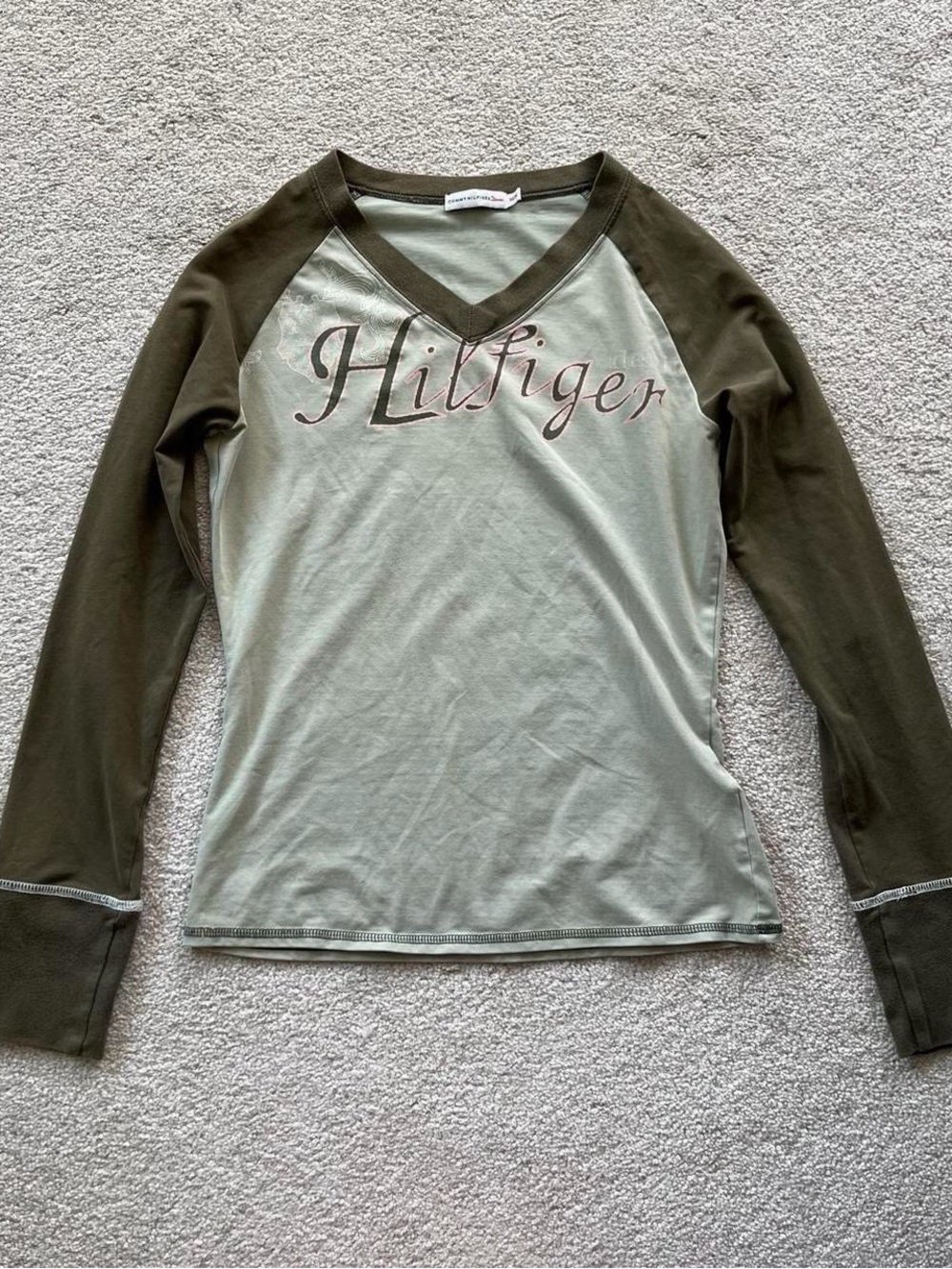 Y2K Tommy Hilfiger khaki and Green Long Sleeve Top
